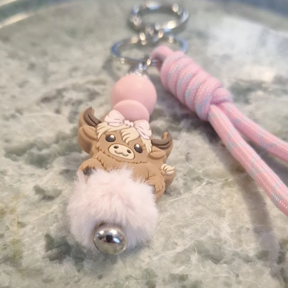 Adorable Pink Beaded Bag Charms Keychains